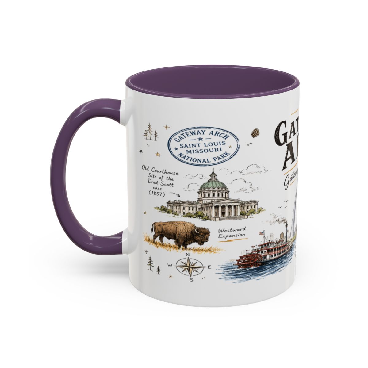 Gateway Arch National Park Coffee Mug | Missouri St. Louis Landmark Gift | Accent Color Ceramic 11oz 15oz