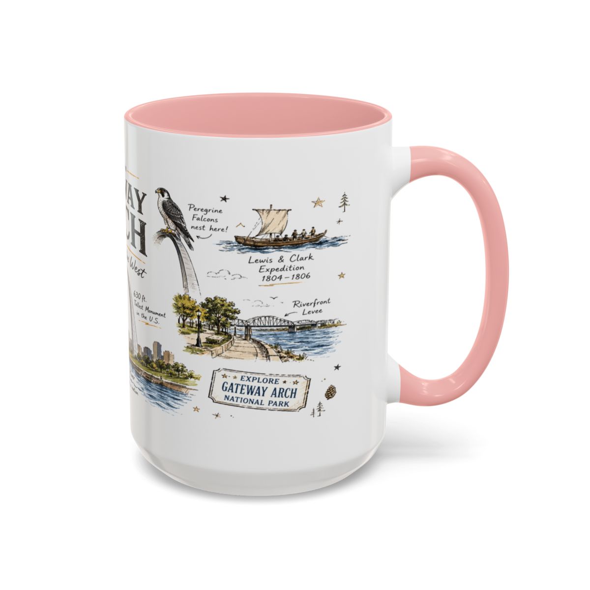 Gateway Arch National Park Coffee Mug | Missouri St. Louis Landmark Gift | Accent Color Ceramic 11oz 15oz