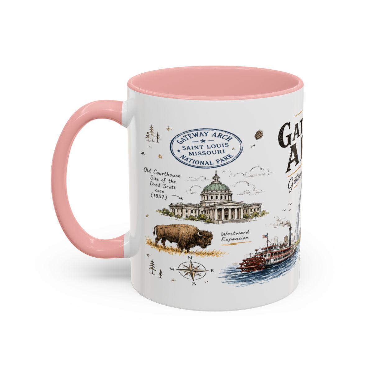 Gateway Arch National Park Coffee Mug | Missouri St. Louis Landmark Gift | Accent Color Ceramic 11oz 15oz