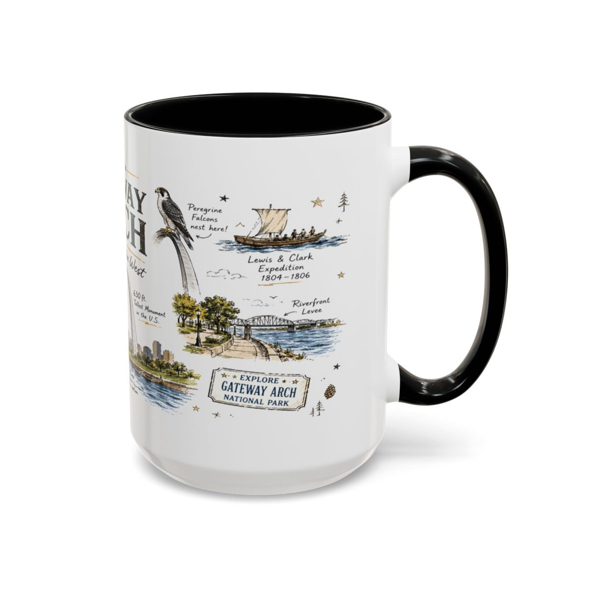 Gateway Arch National Park Coffee Mug | Missouri St. Louis Landmark Gift | Accent Color Ceramic 11oz 15oz