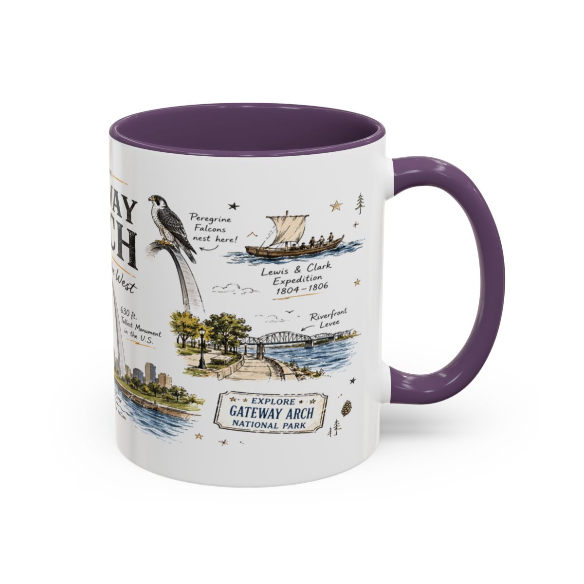 Gateway Arch National Park Coffee Mug | Missouri St. Louis Landmark Gift | Accent Color Ceramic 11oz 15oz