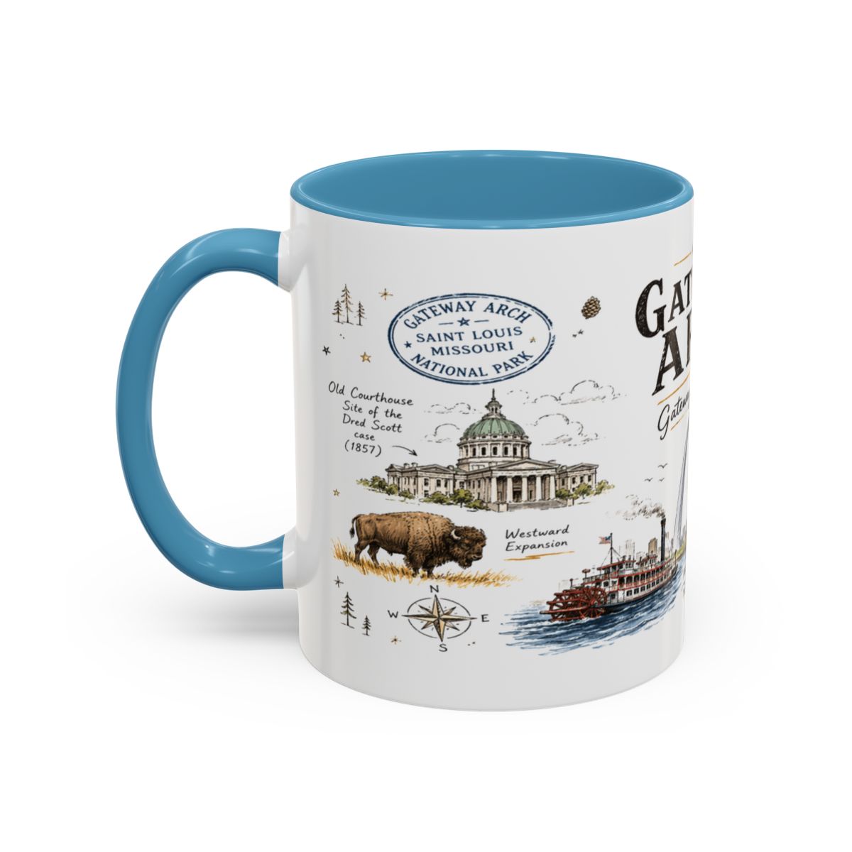 Gateway Arch National Park Coffee Mug | Missouri St. Louis Landmark Gift | Accent Color Ceramic 11oz 15oz