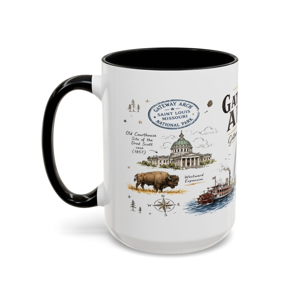 Gateway Arch National Park Coffee Mug | Missouri St. Louis Landmark Gift | Accent Color Ceramic 11oz 15oz