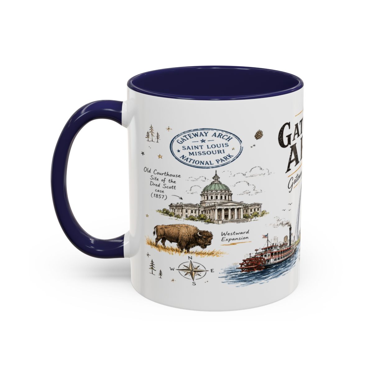 Gateway Arch National Park Coffee Mug | Missouri St. Louis Landmark Gift | Accent Color Ceramic 11oz 15oz