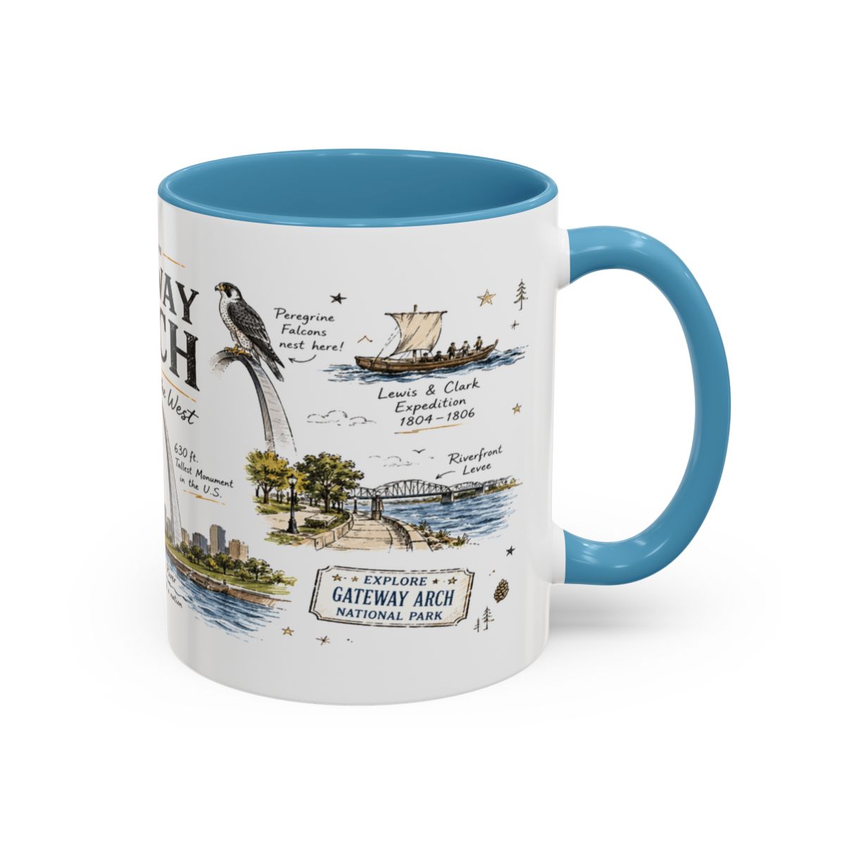 Gateway Arch National Park Coffee Mug | Missouri St. Louis Landmark Gift | Accent Color Ceramic 11oz 15oz