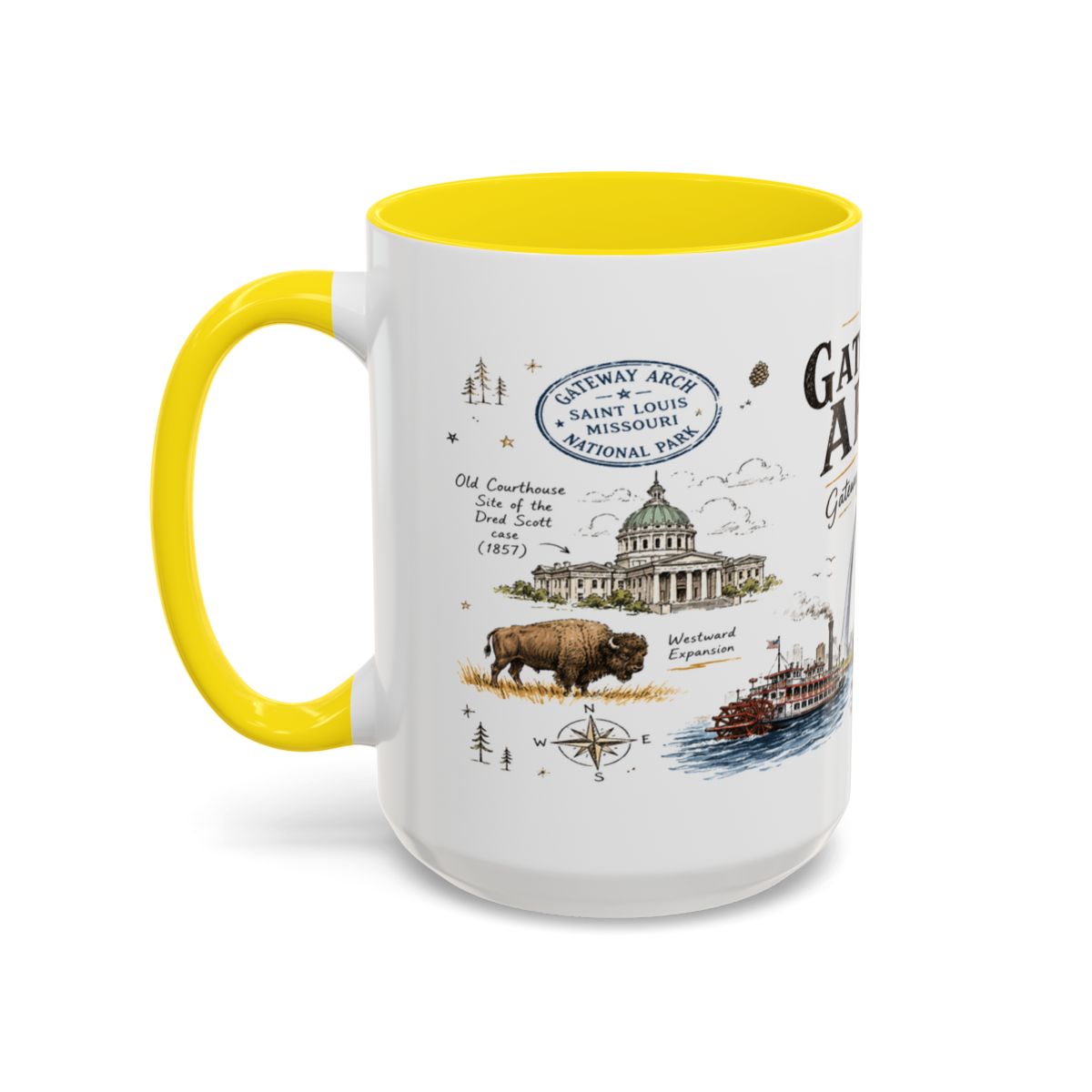 Gateway Arch National Park Coffee Mug | Missouri St. Louis Landmark Gift | Accent Color Ceramic 11oz 15oz