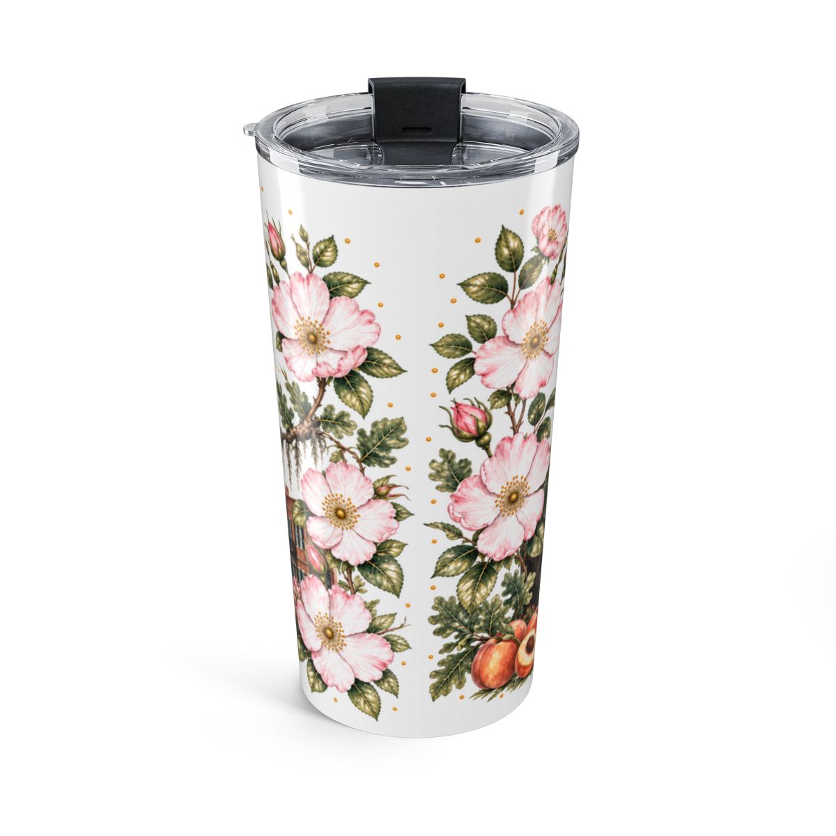 Georgia State Flower Tumbler | Cherokee Rose Botanical Travel Cup | 20oz Stainless Steel Gift — back