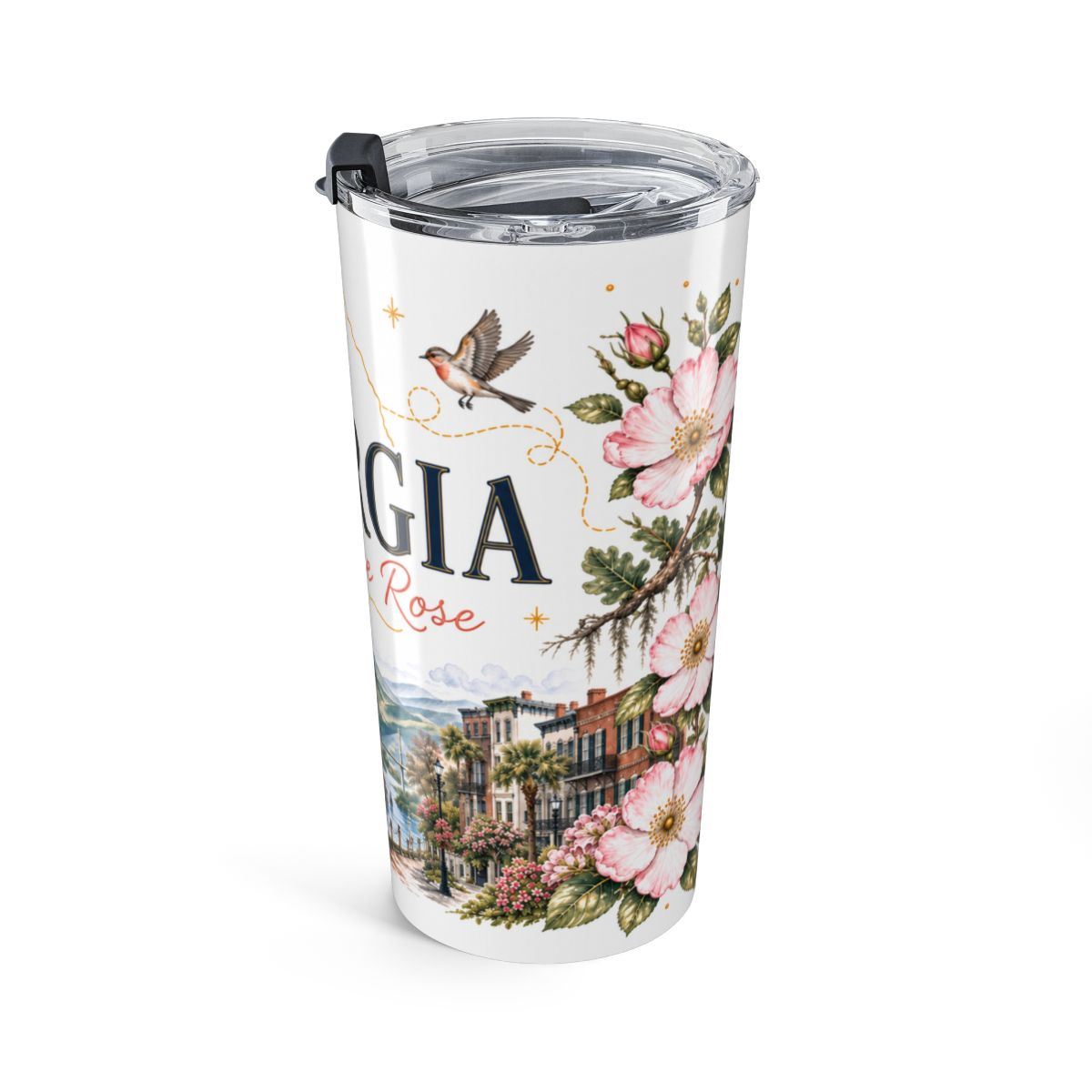 Georgia State Flower Tumbler | Cherokee Rose Botanical Travel Cup | 20oz Stainless Steel Gift — right