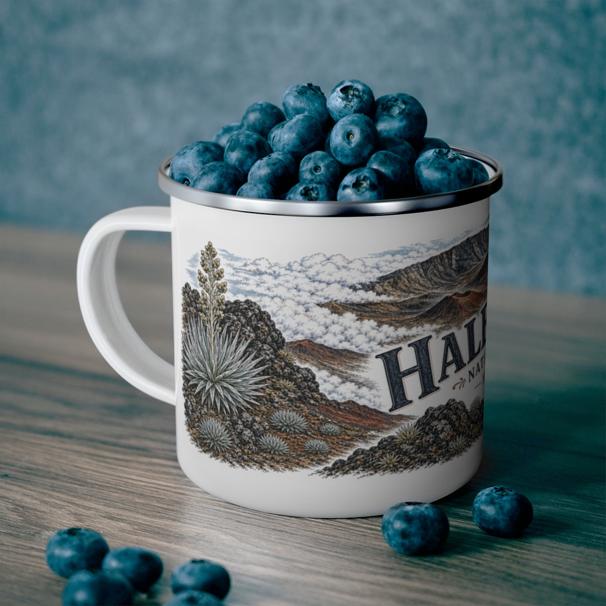 Haleakalā National Park enamel camping mug outdoor lifestyle scene