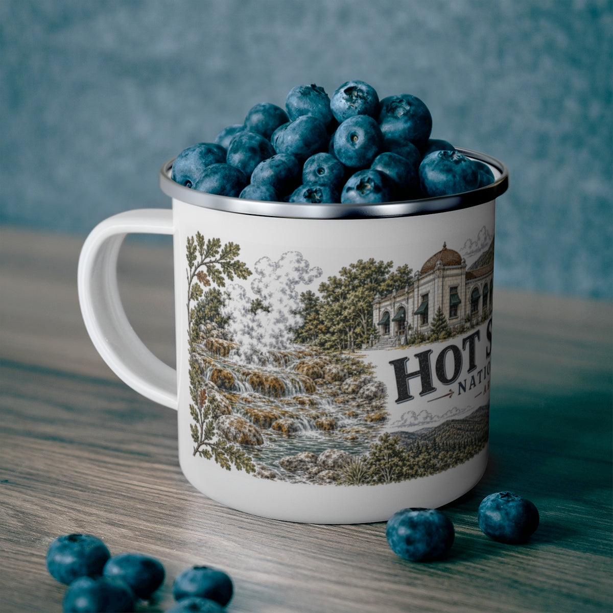 Hot Springs National Park enamel camping mug outdoor lifestyle scene