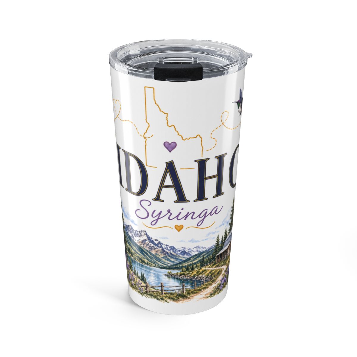 Idaho State Flower Tumbler | Syringa Botanical Travel Cup | 20oz Stainless Steel Gift — front