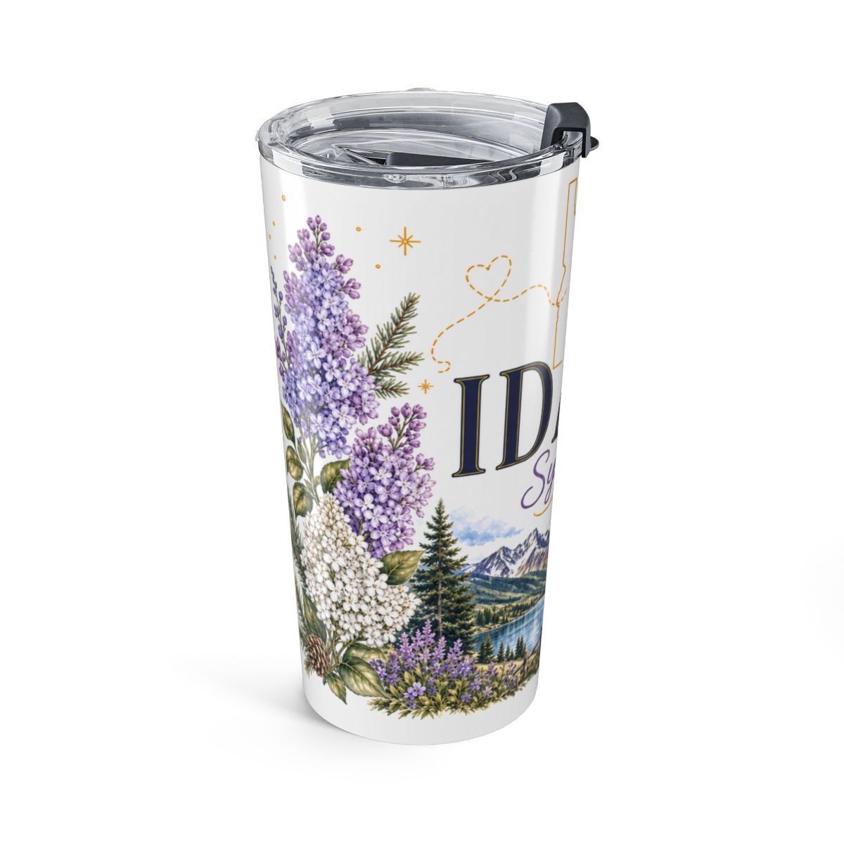 Idaho State Flower Tumbler | Syringa Botanical Travel Cup | 20oz Stainless Steel Gift — left