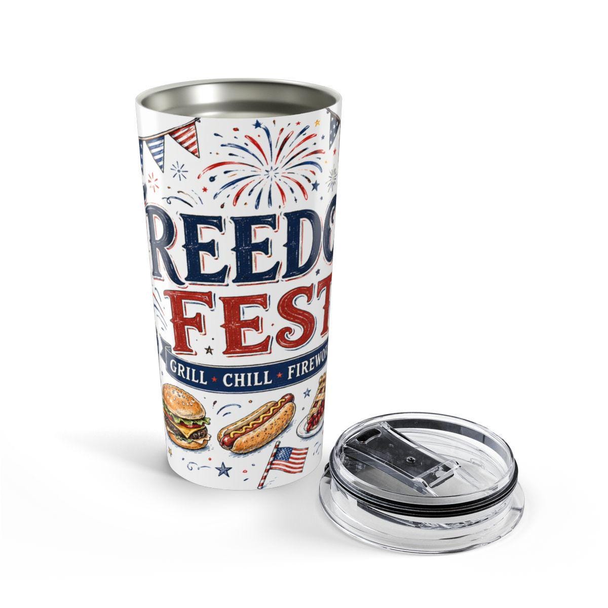 Freedom Fest 20oz Tumbler | Grill Chill Fireworks 4th of July | Insulated Stainless Steel Travel Cup