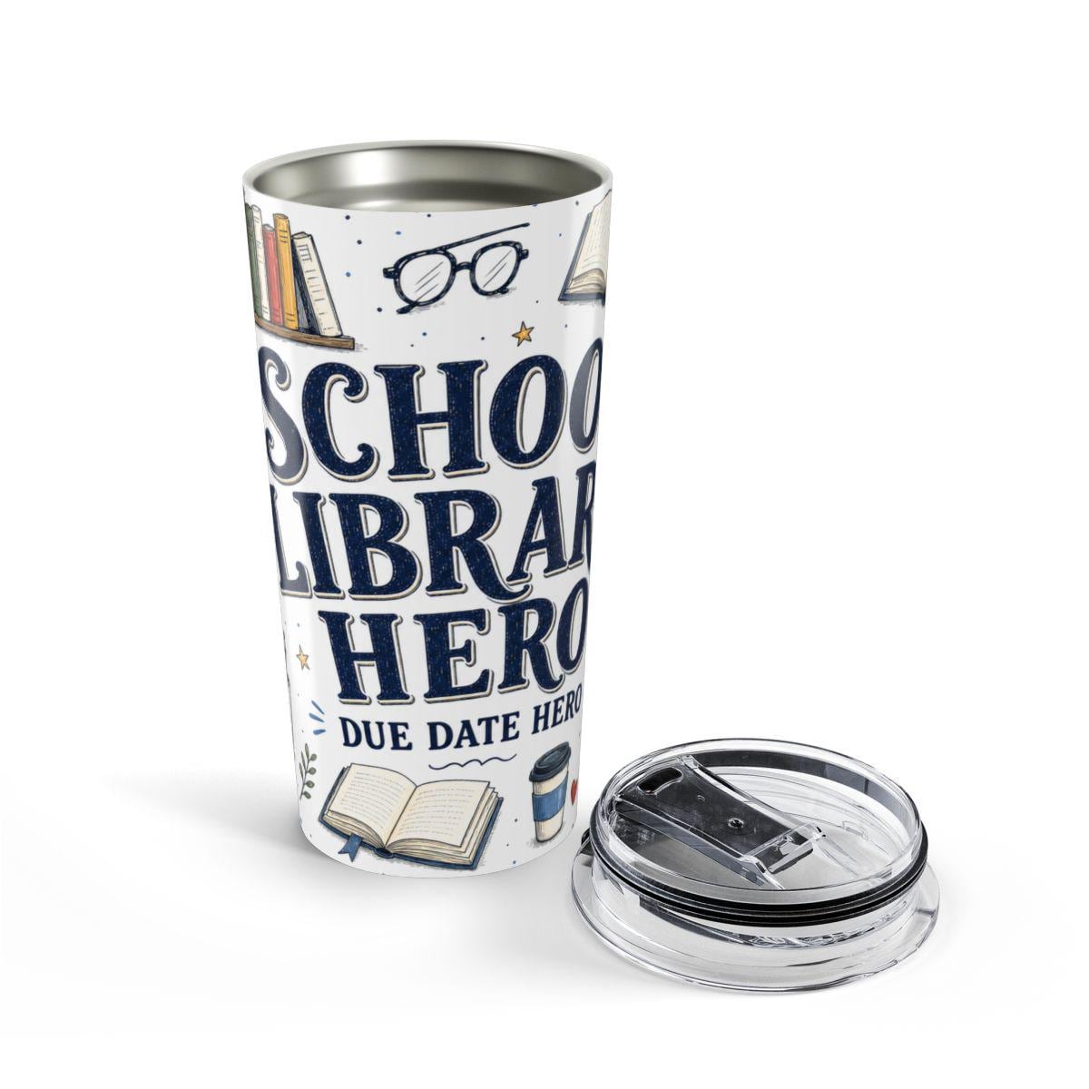 School Library Hero 20oz Tumbler | Due Date Hero | Insulated Stainless Steel Travel Cup