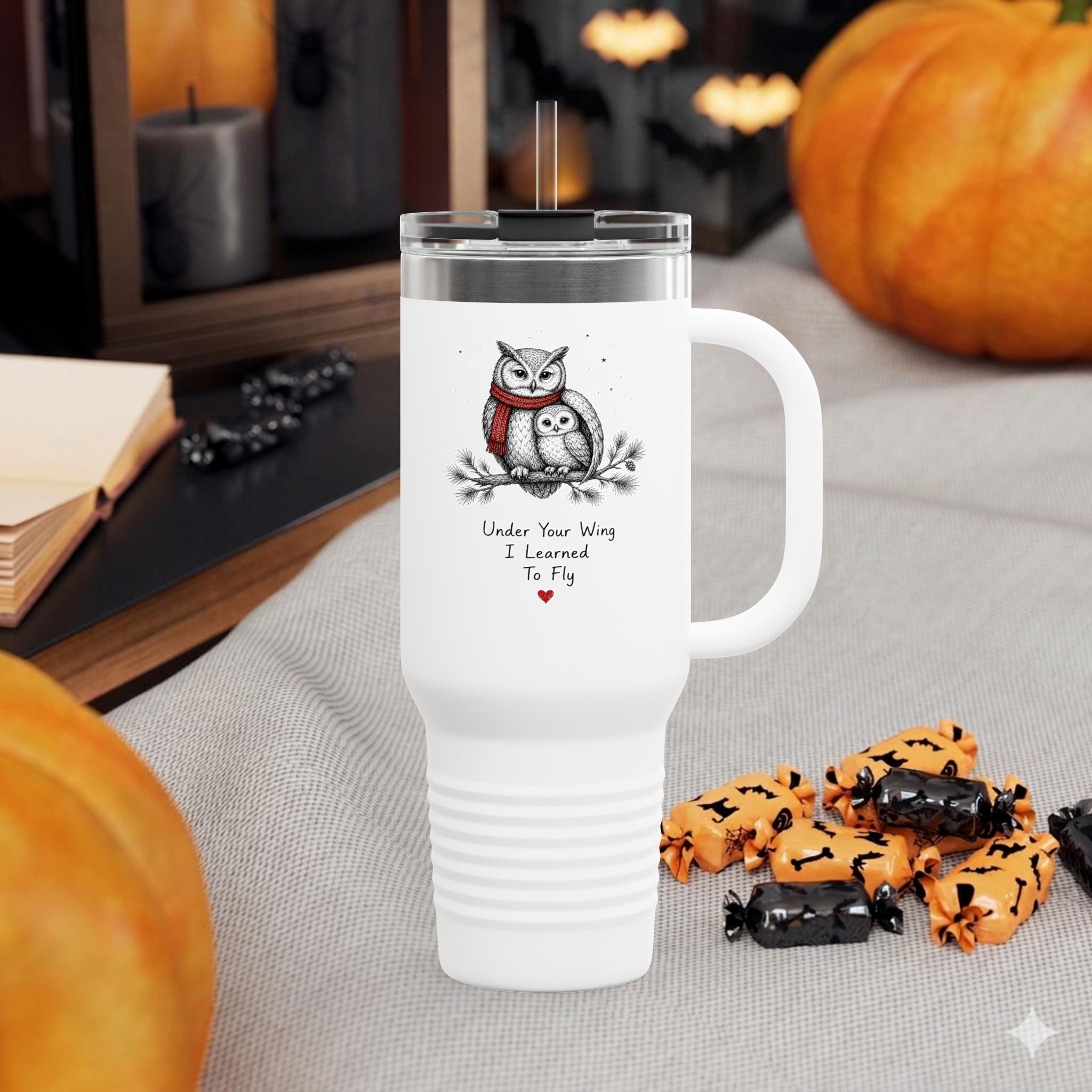 Owl Mom 40oz Tumbler | Under Your Wing Mother's Day Gift | Insulated Travel Mug
