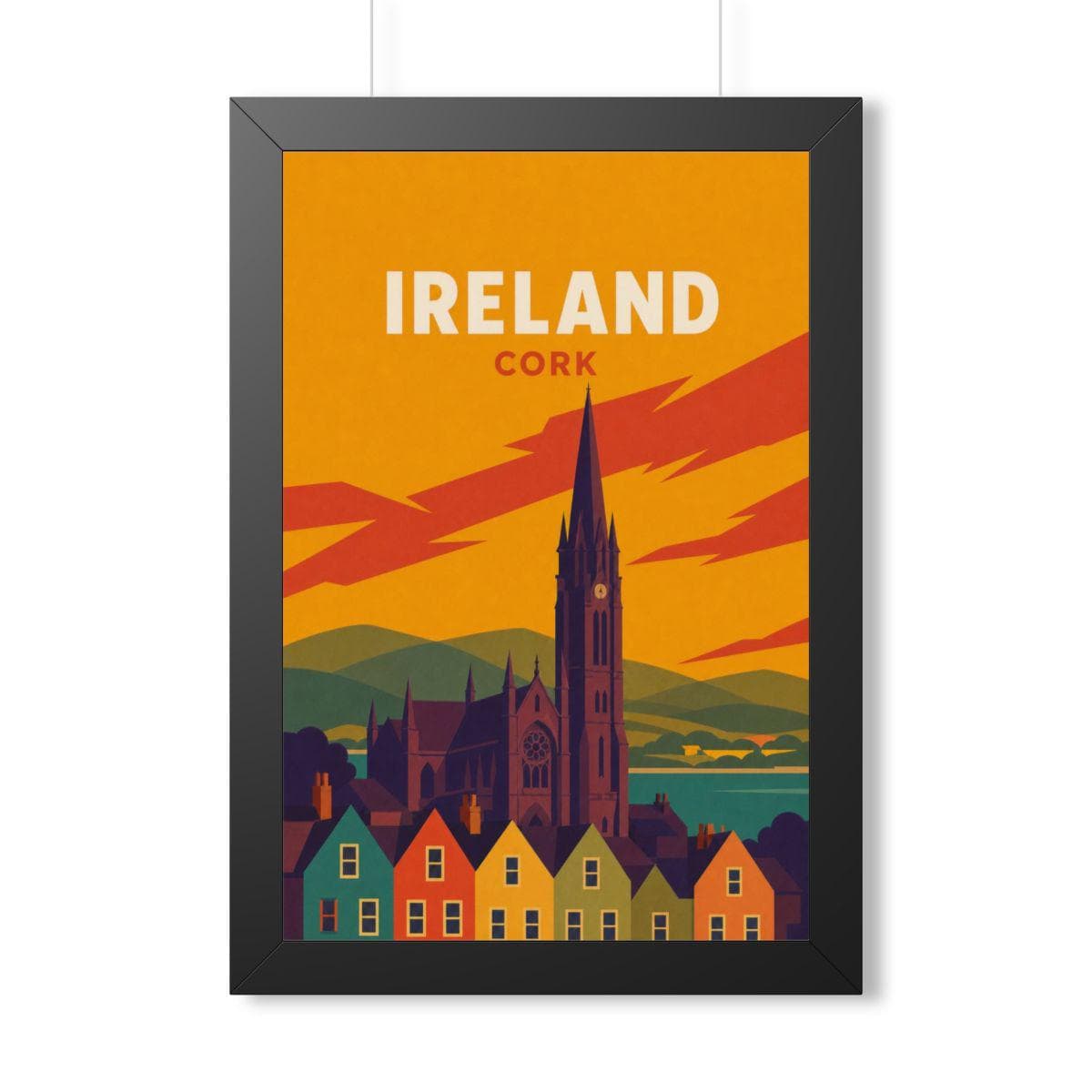 Cork Ireland Framed Poster | Vintage Travel Wall Art | Black Walnut White Frame | 16x24 20x30