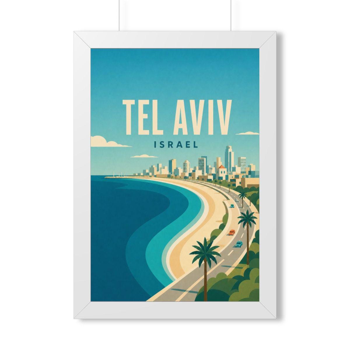 Tel Aviv Israel Framed Poster | Vintage Travel Wall Art | Black Walnut White Frame | 16x24 20x30