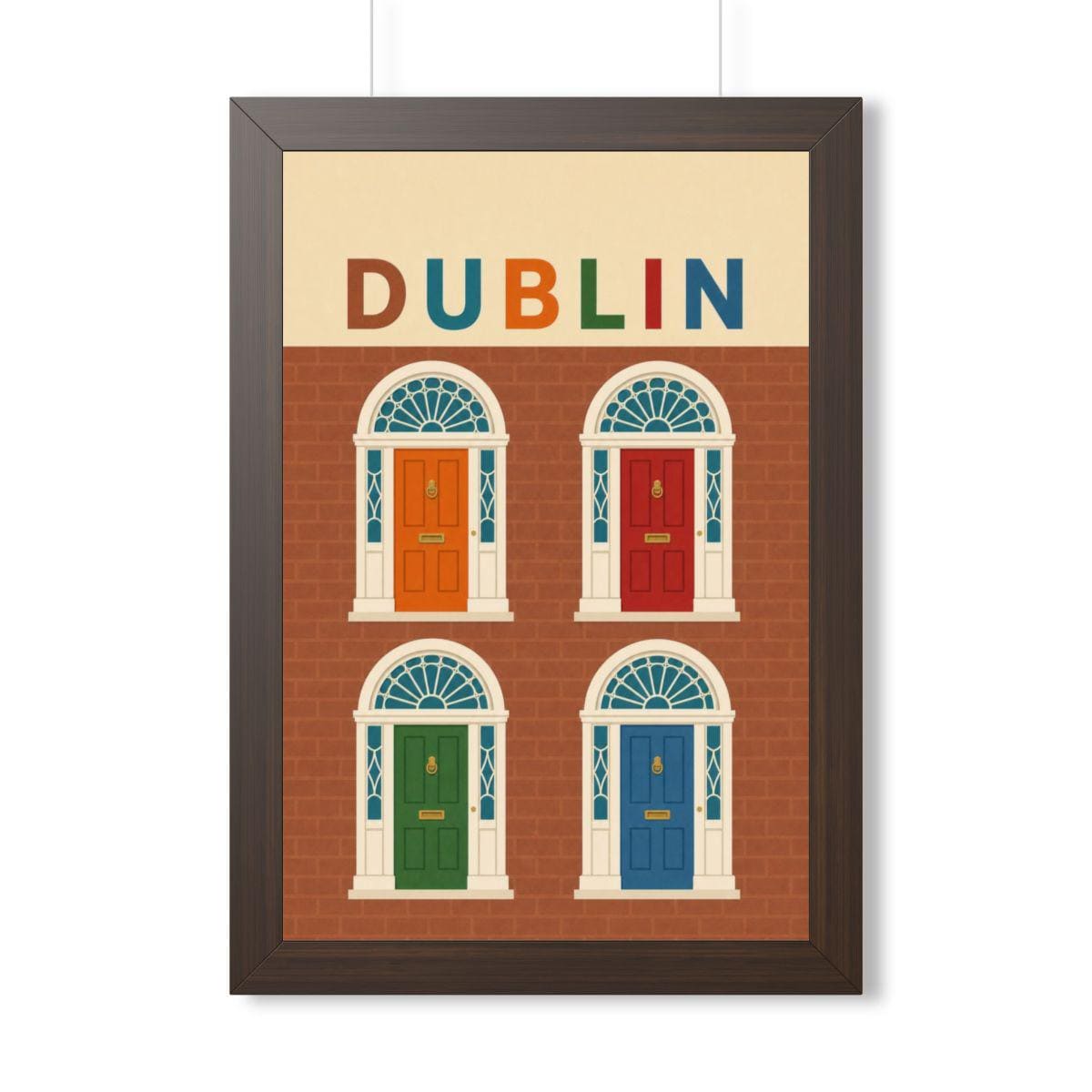 Dublin Georgian Doors Ireland Framed Poster | Vintage Travel Wall Art | Black Walnut White Frame | 16x24 20x30