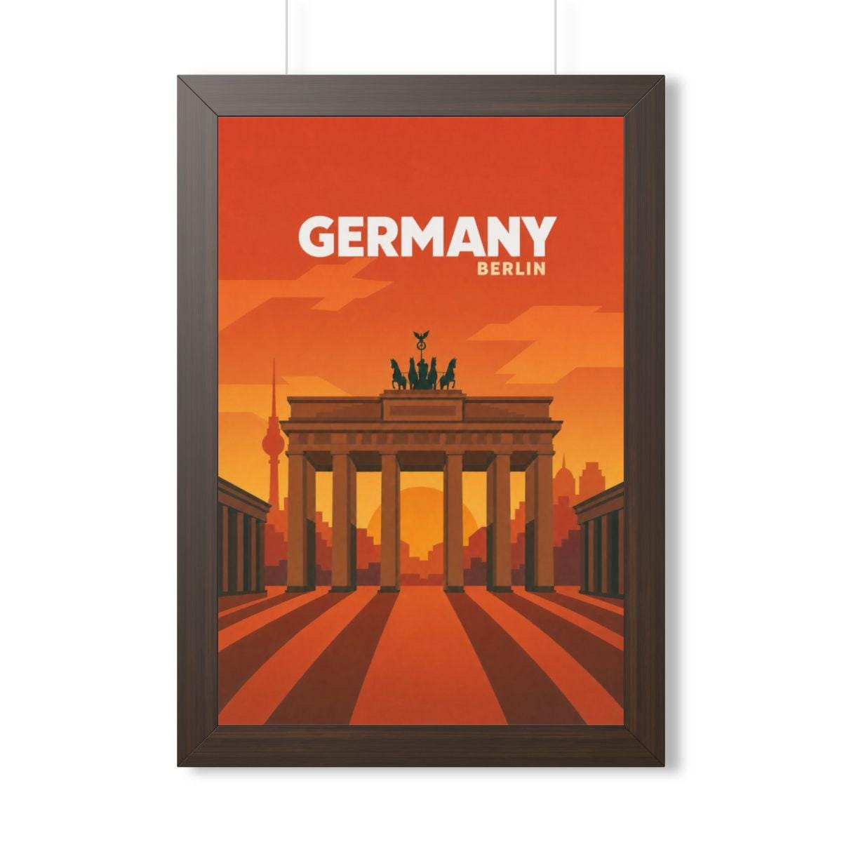 Berlin Germany Framed Poster | Vintage Travel Wall Art | Black Walnut White Frame | 16x24 20x30