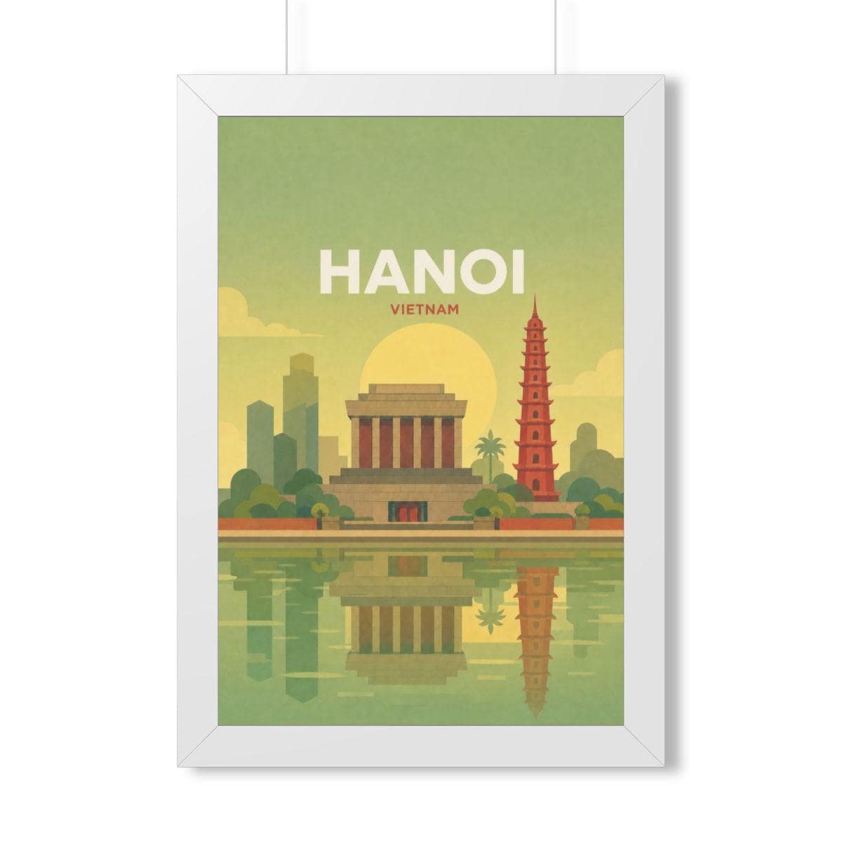 Hanoi Vietnam Framed Poster | Vintage Travel Wall Art | Black Walnut White Frame | 16x24 20x30