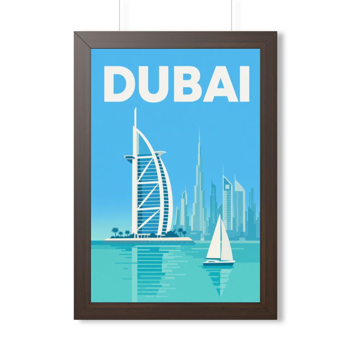 Dubai United Arab Emirates Framed Poster | Vintage Travel Wall Art | Black Walnut White Frame | 16x24 20x30