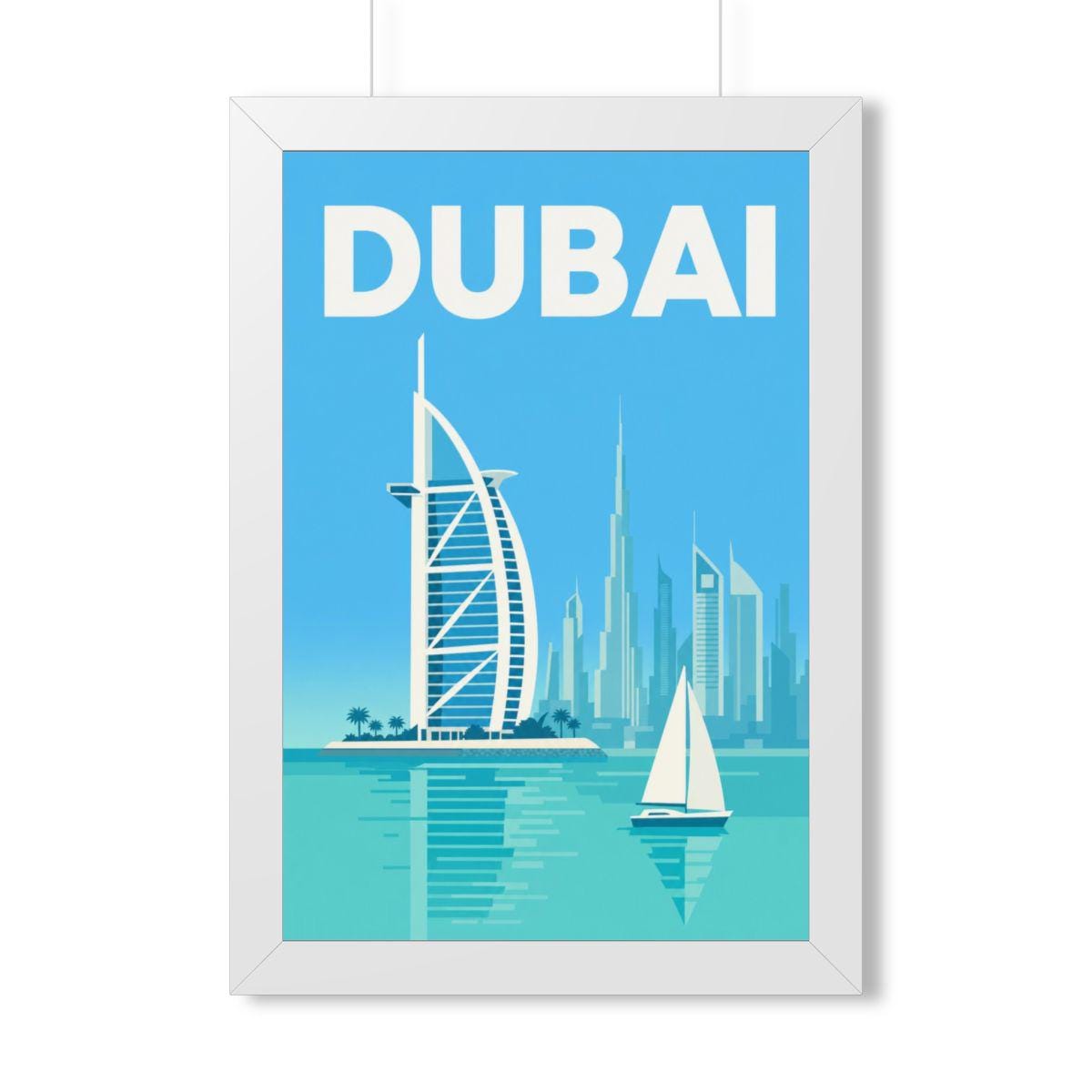 Dubai United Arab Emirates Framed Poster | Vintage Travel Wall Art | Black Walnut White Frame | 16x24 20x30