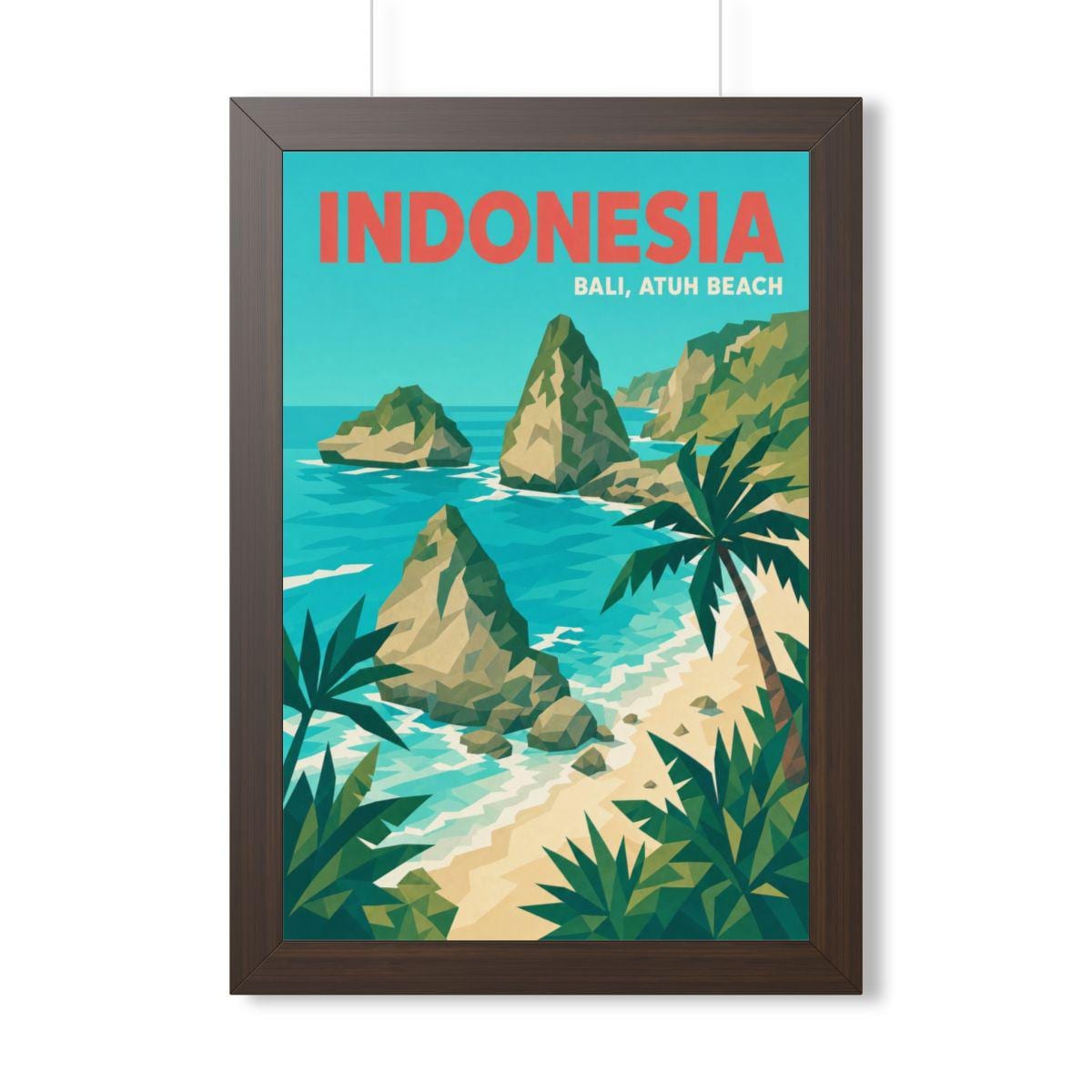 Atuh Beach Bali Indonesia Framed Poster | Vintage Travel Wall Art | Black Walnut White Frame | 16x24 20x30