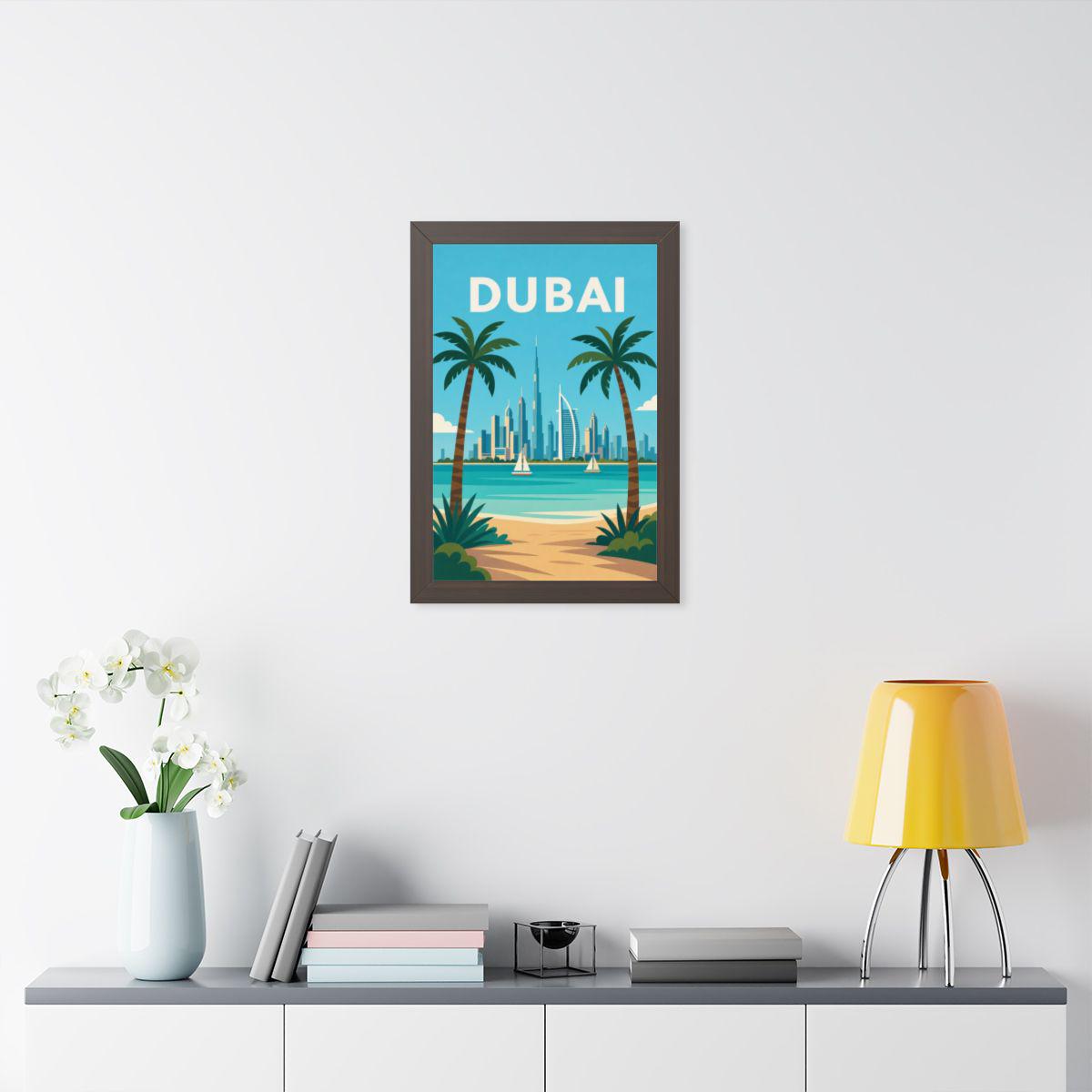 Dubai Beach United Arab Emirates Framed Poster | Vintage Travel Wall Art | Black Walnut White Frame | 16x24 20x30