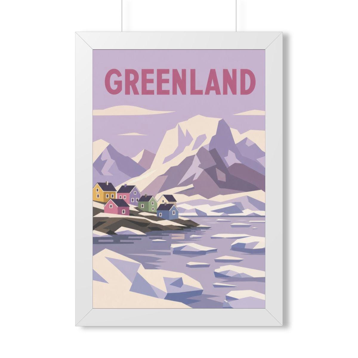 Greenland Village Greenland Framed Poster | Vintage Travel Wall Art | Black Walnut White Frame | 16x24 20x30