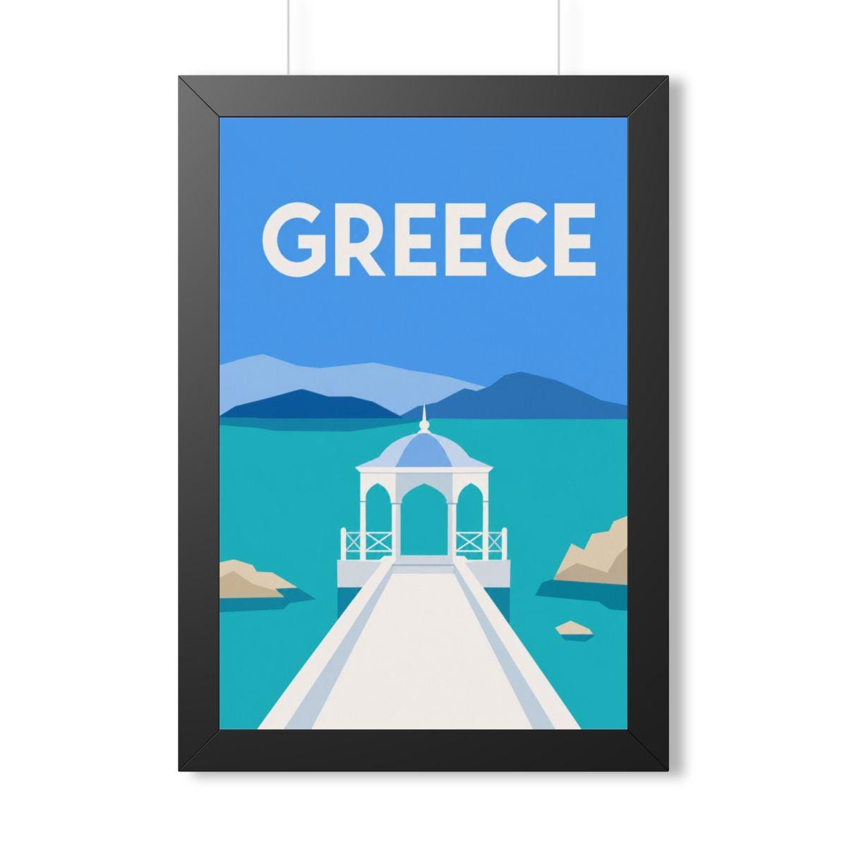 Greece Coast Greece Framed Poster | Vintage Travel Wall Art | Black Walnut White Frame | 16x24 20x30