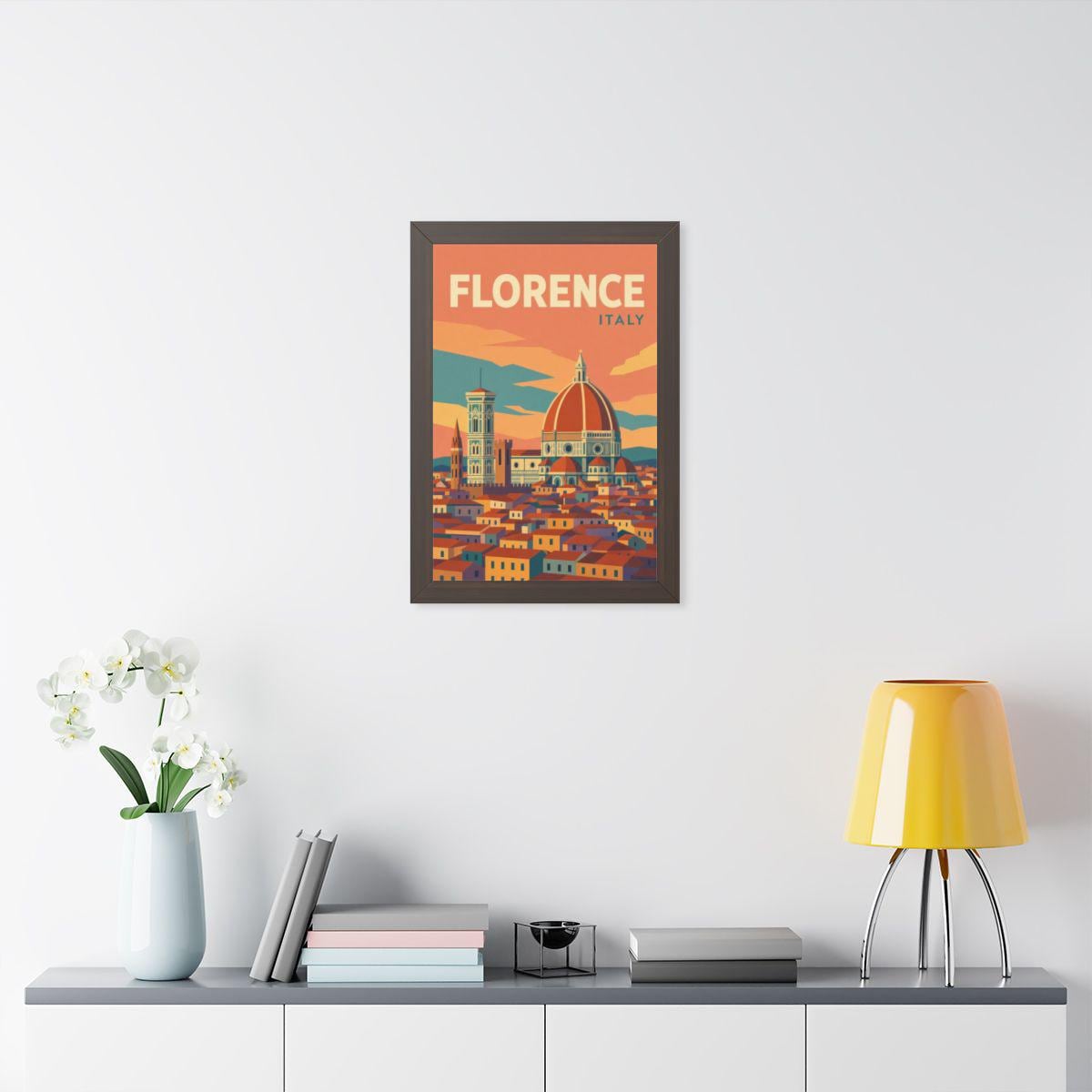 Florence Italy Framed Poster | Vintage Travel Wall Art | Black Walnut White Frame | 16x24 20x30