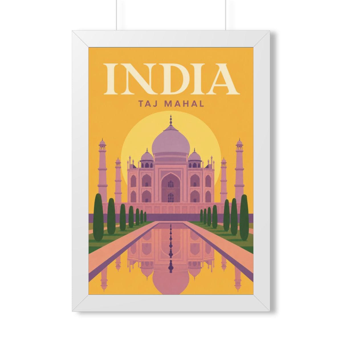Taj Mahal India Framed Poster | Vintage Travel Wall Art | Black Walnut White Frame | 16x24 20x30