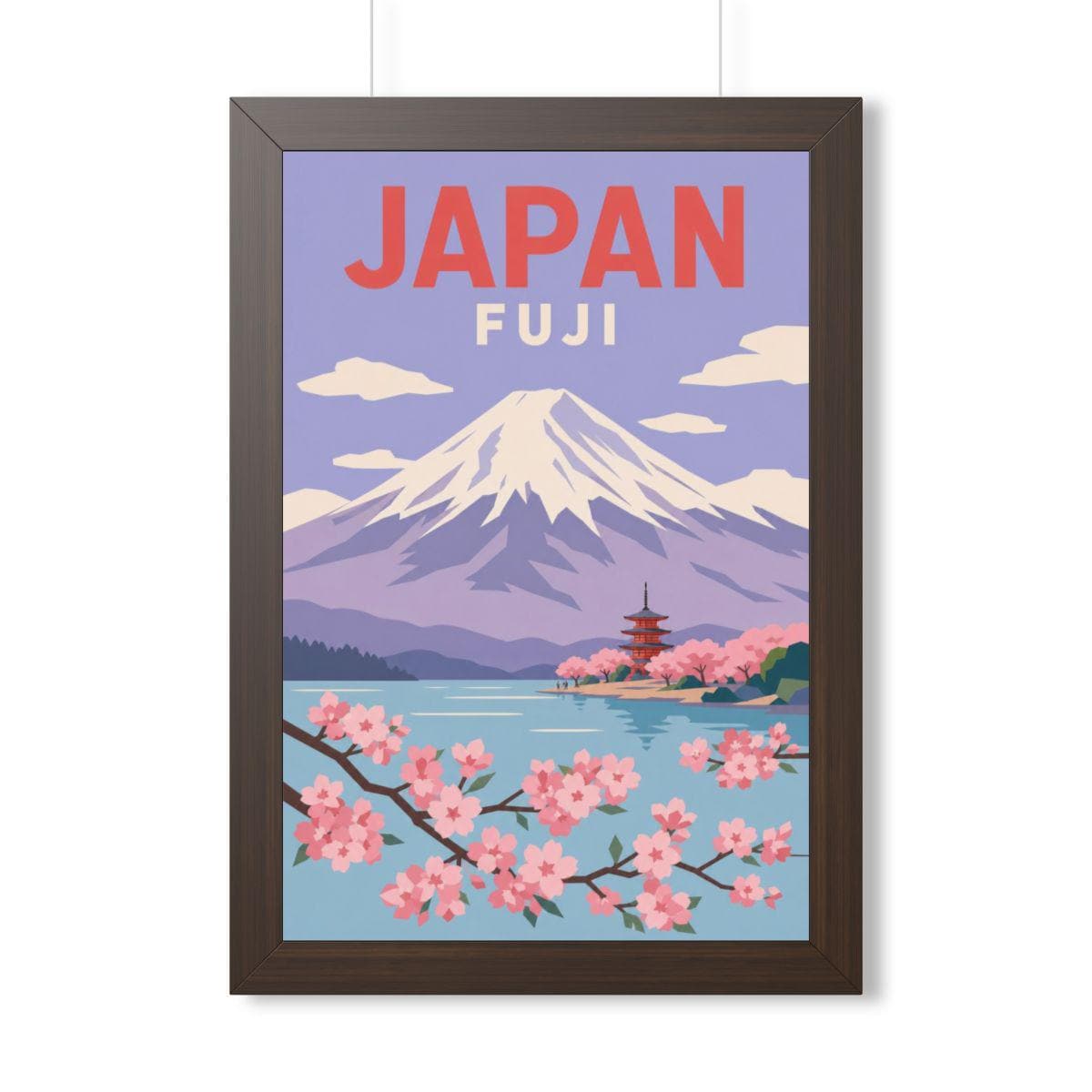 Mount Fuji Japan Framed Poster | Vintage Travel Wall Art | Black Walnut White Frame | 16x24 20x30