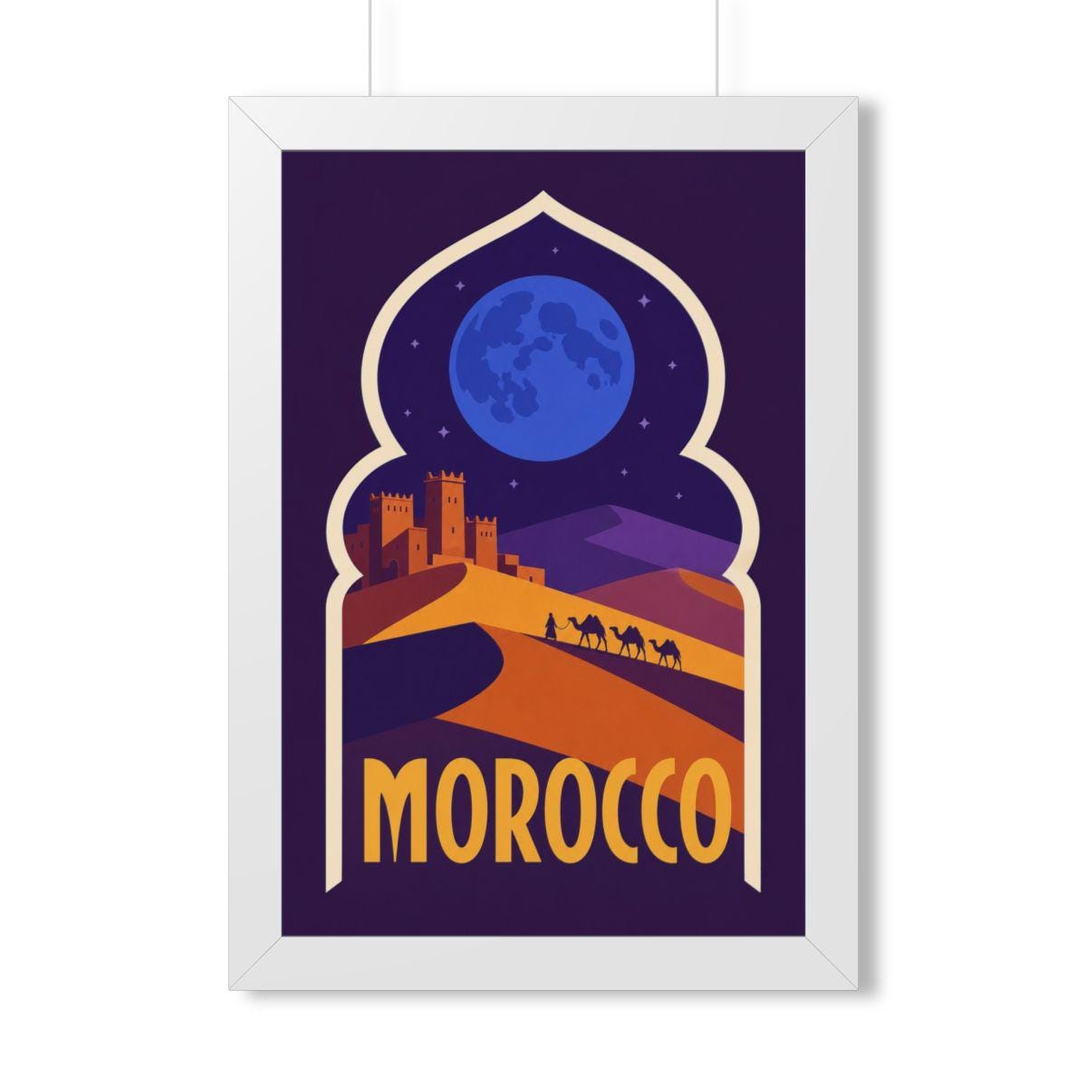 Morocco Desert Night Morocco Framed Poster | Vintage Travel Wall Art | Black Walnut White Frame | 16x24 20x30