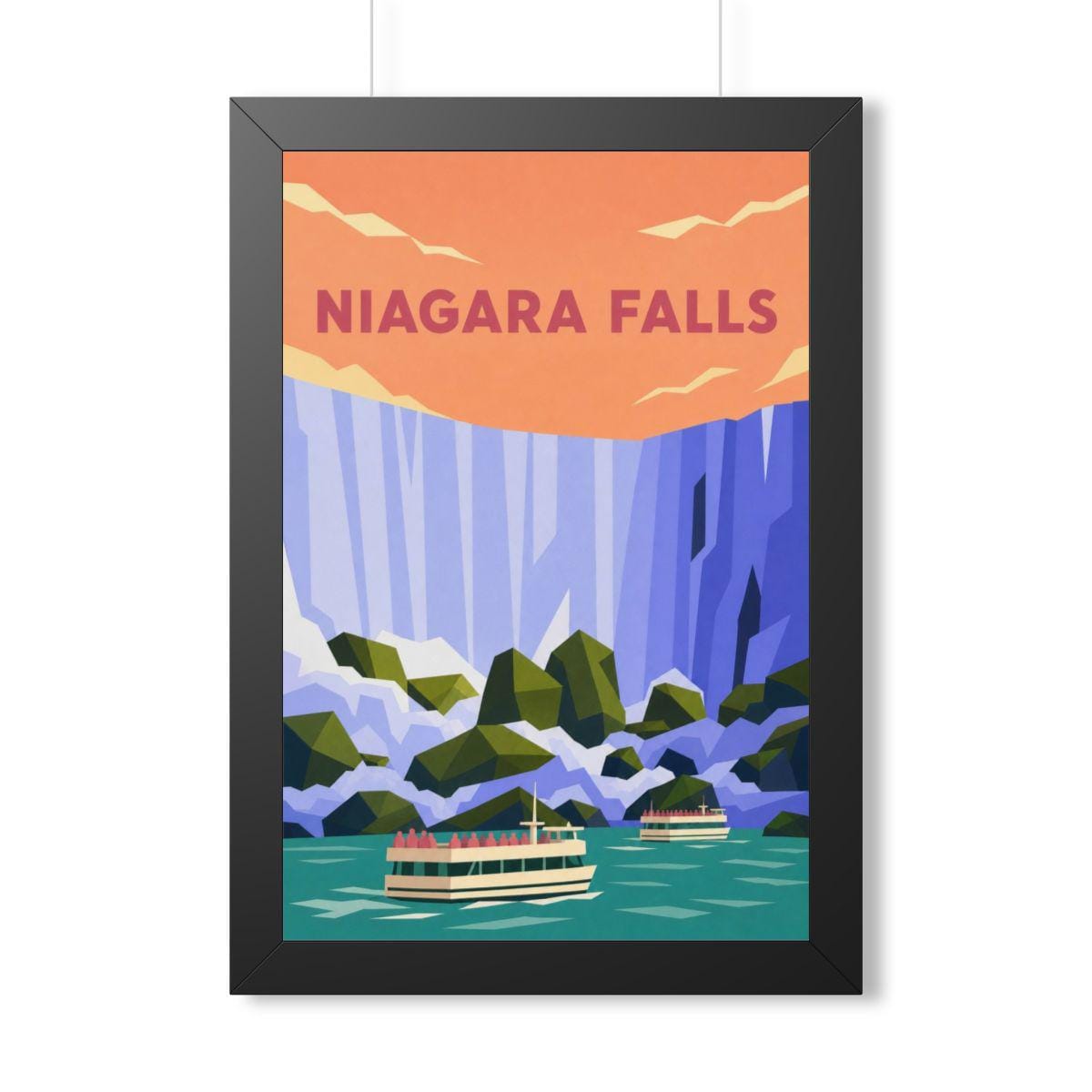 Niagara Falls Canada Framed Poster | Vintage Travel Wall Art | Black Walnut White Frame | 16x24 20x30