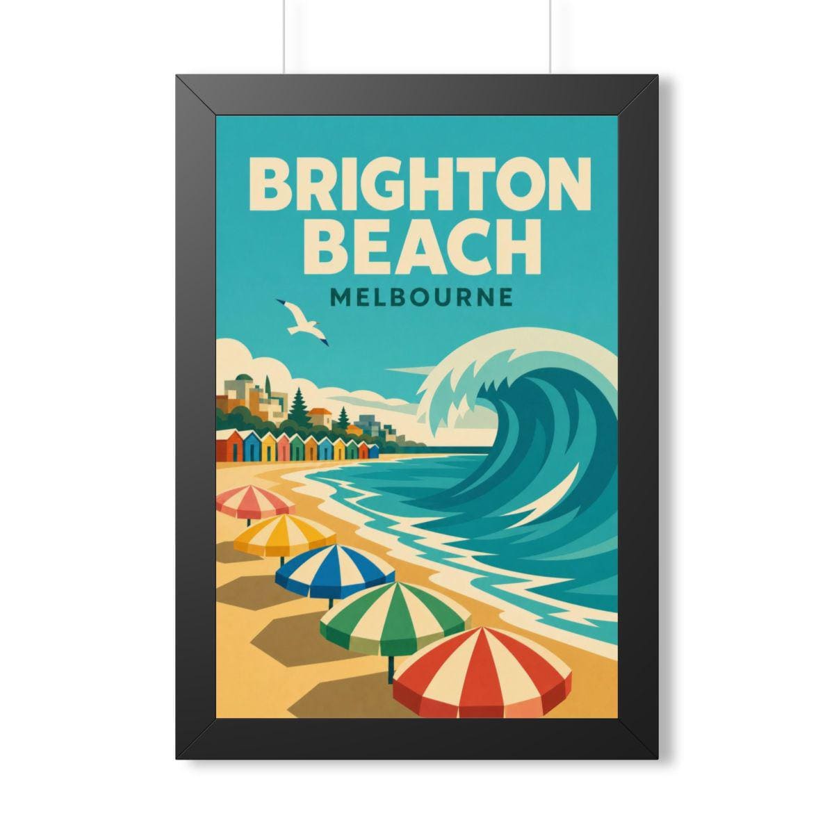 Brighton Beach Melbourne Australia Framed Poster | Vintage Travel Wall Art | Black Walnut White Frame | 16x24 20x30