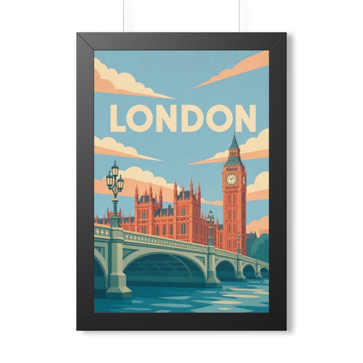 London Westminster United Kingdom Framed Poster | Vintage Travel Wall Art | Black Walnut White Frame | 16x24 20x30
