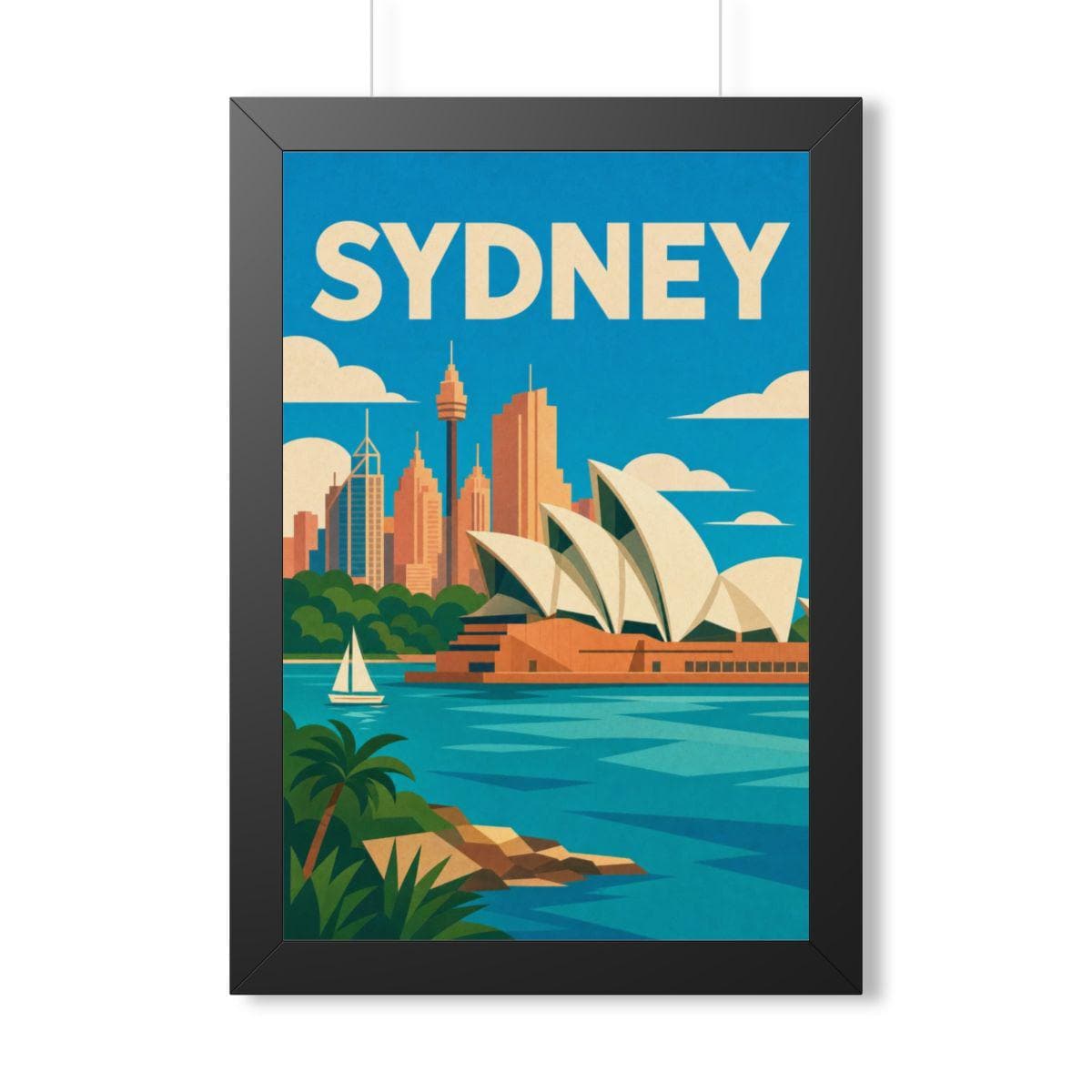 Sydney Opera House Australia Framed Poster | Vintage Travel Wall Art | Black Walnut White Frame | 16x24 20x30