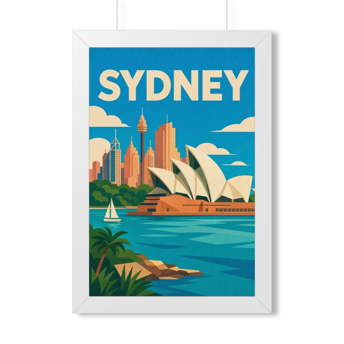 Sydney Opera House Australia Framed Poster | Vintage Travel Wall Art | Black Walnut White Frame | 16x24 20x30