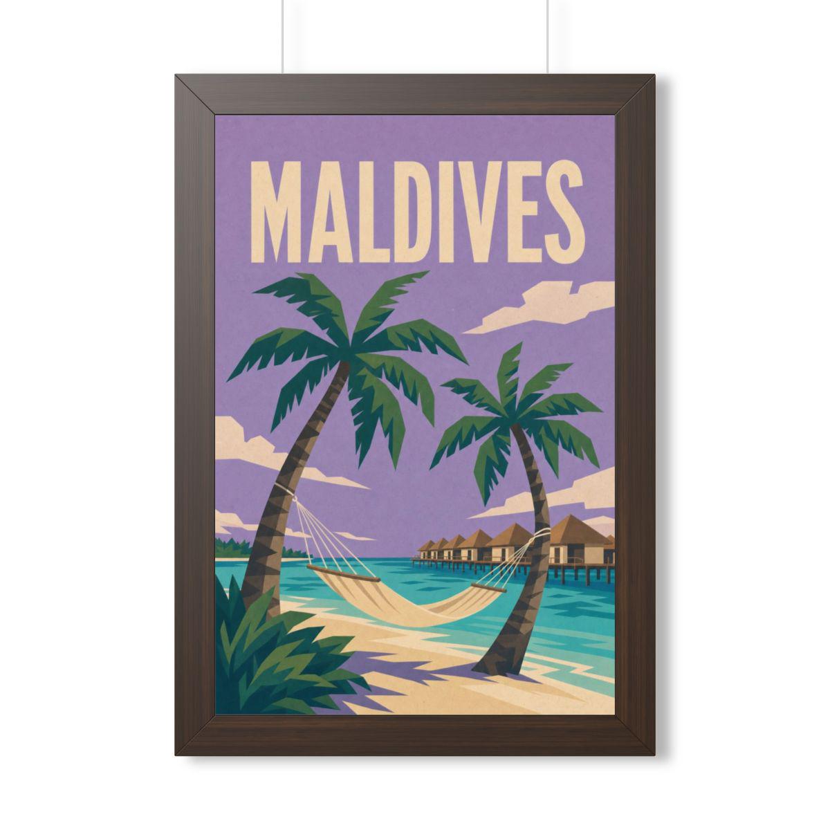 Maldives Beach Maldives Framed Poster | Vintage Travel Wall Art | Black Walnut White Frame | 16x24 20x30