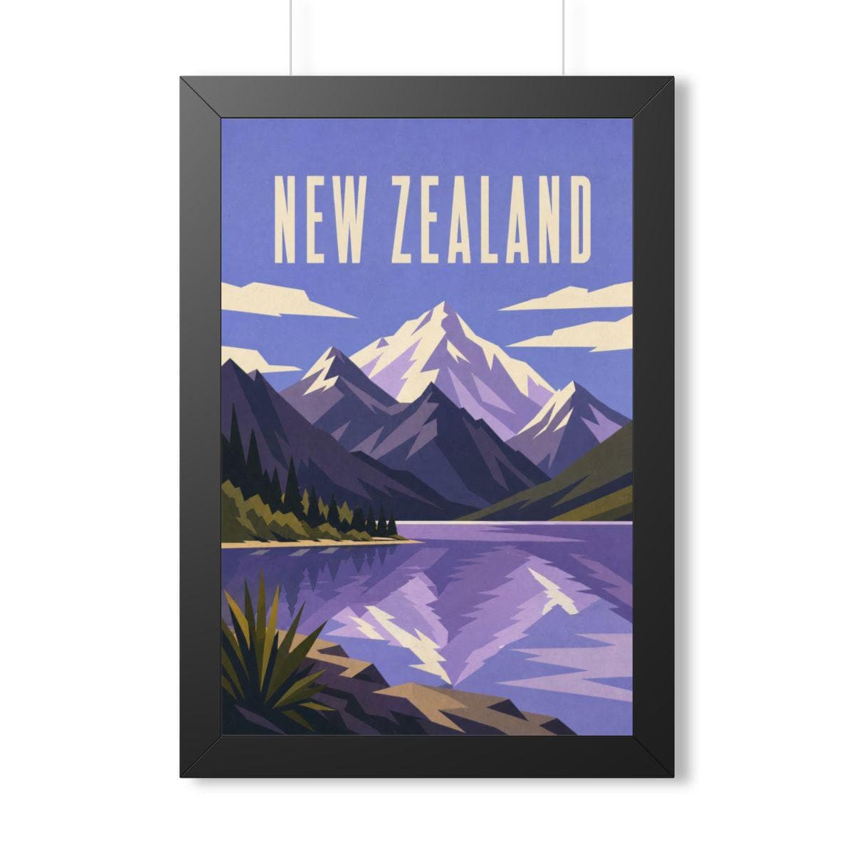 New Zealand Alps New Zealand Framed Poster | Vintage Travel Wall Art | Black Walnut White Frame | 16x24 20x30