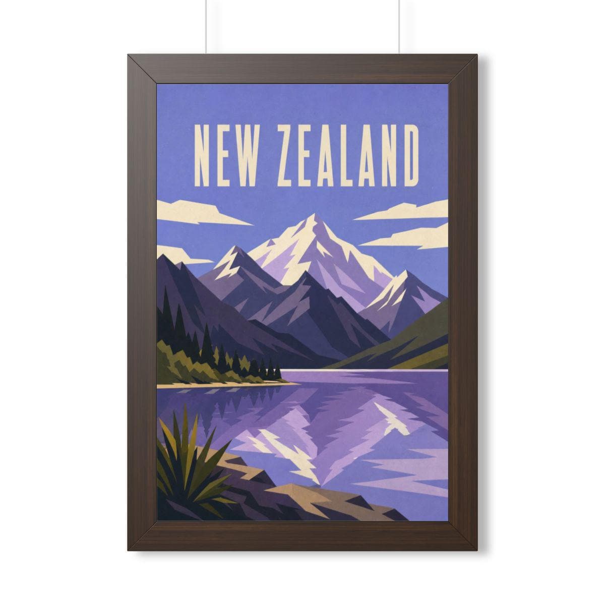 New Zealand Alps New Zealand Framed Poster | Vintage Travel Wall Art | Black Walnut White Frame | 16x24 20x30
