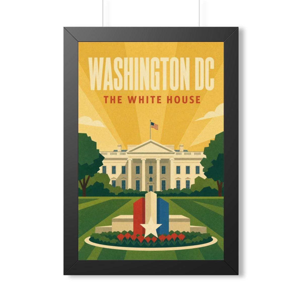 Washington DC White House United States Framed Poster | Vintage Travel Wall Art | Black Walnut White Frame | 16x24 20x30