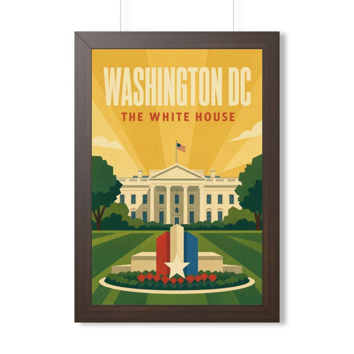 Washington DC White House United States Framed Poster | Vintage Travel Wall Art | Black Walnut White Frame | 16x24 20x30