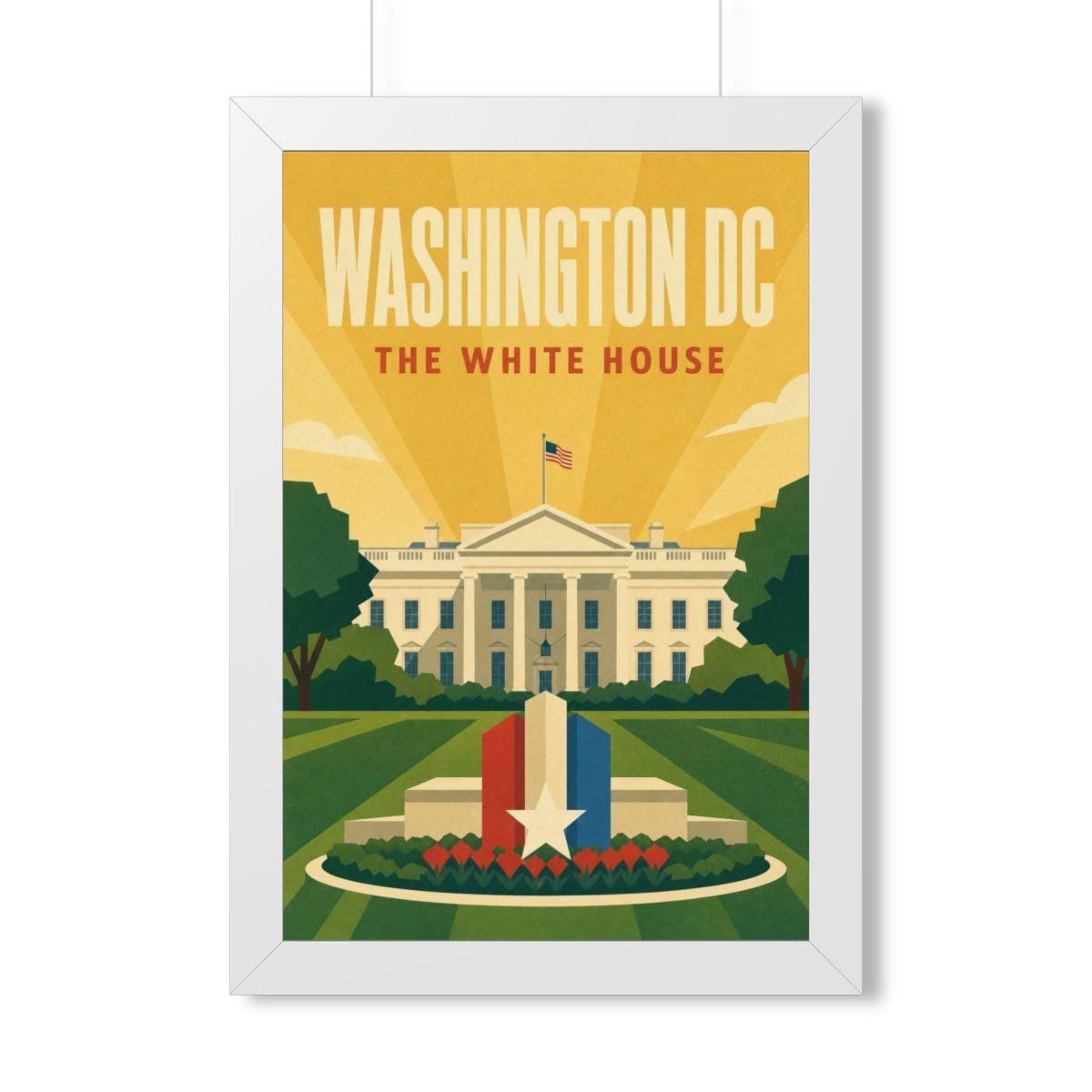 Washington DC White House United States Framed Poster | Vintage Travel Wall Art | Black Walnut White Frame | 16x24 20x30