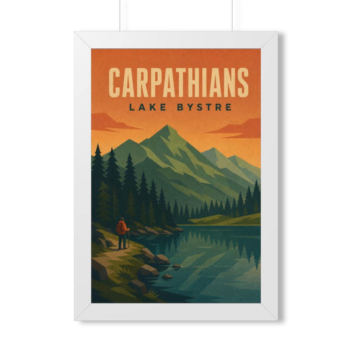 Carpathian Mountains Europe Framed Poster | Vintage Travel Wall Art | Black Walnut White Frame | 16x24 20x30