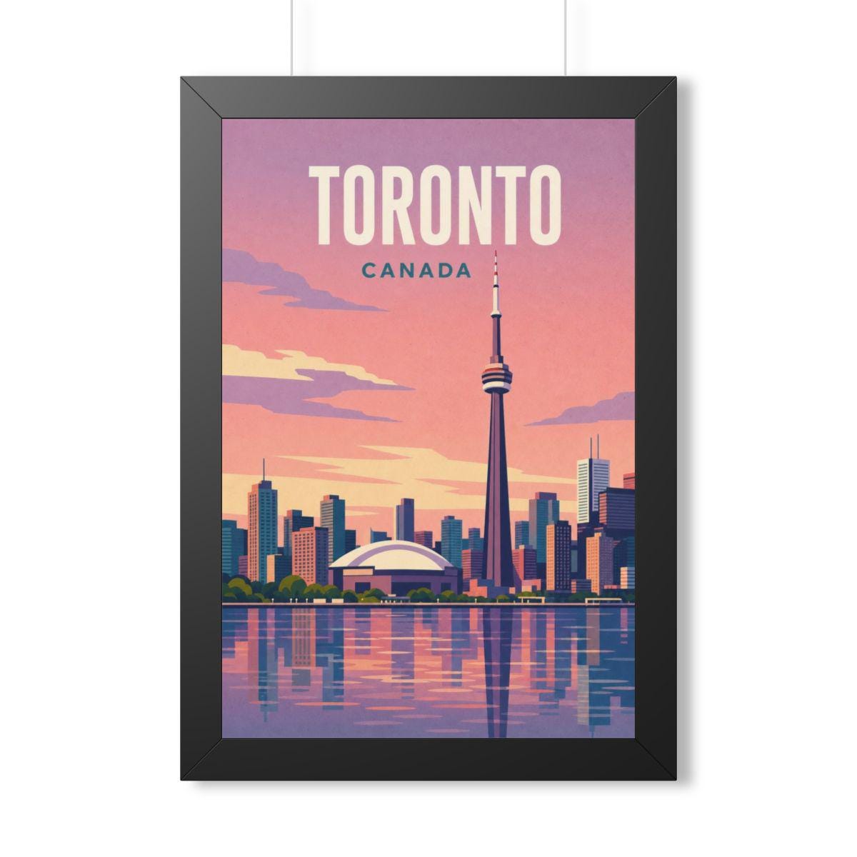 Toronto Skyline Canada Framed Poster | Vintage Travel Wall Art | Black Walnut White Frame | 16x24 20x30