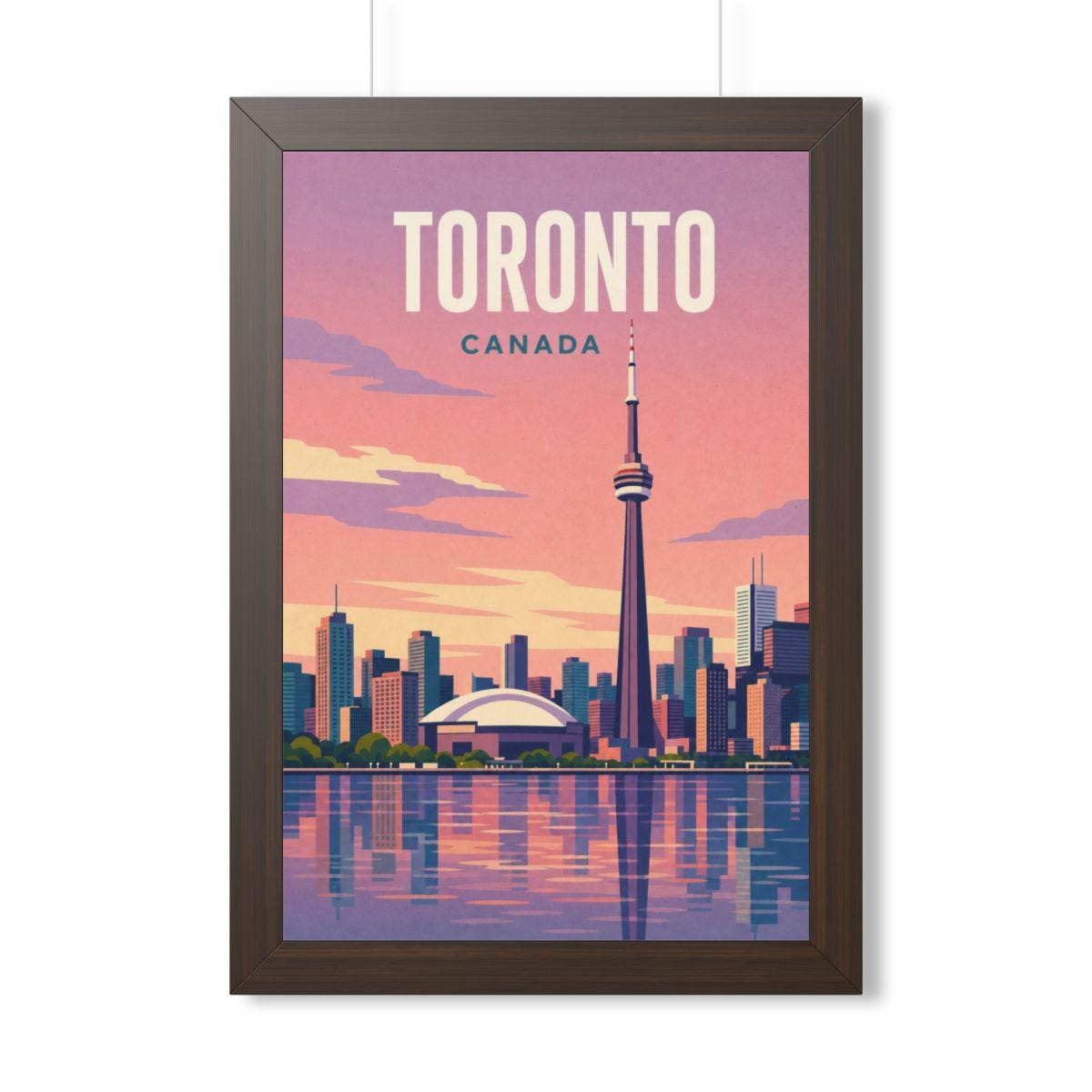 Toronto Skyline Canada Framed Poster | Vintage Travel Wall Art | Black Walnut White Frame | 16x24 20x30