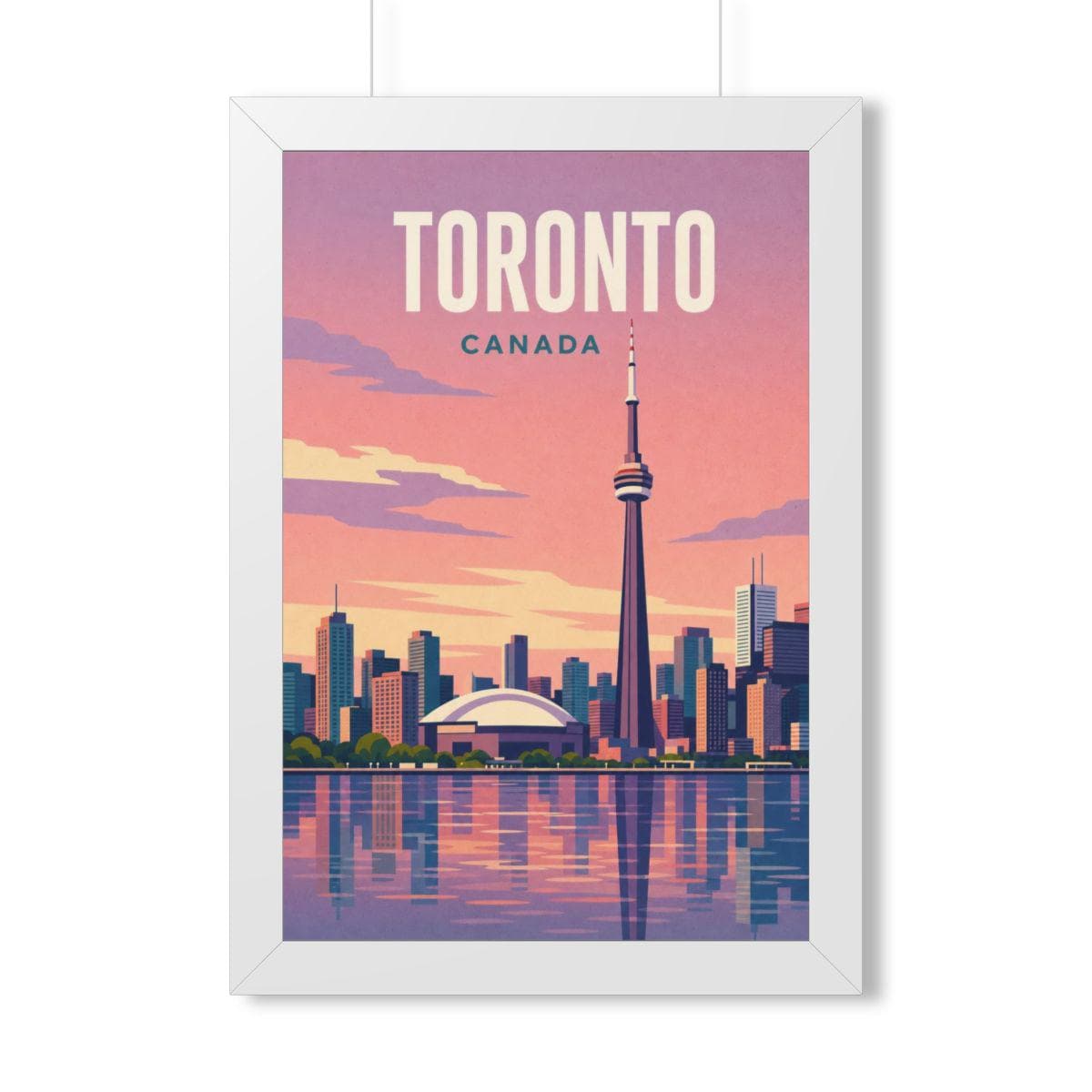 Toronto Skyline Canada Framed Poster | Vintage Travel Wall Art | Black Walnut White Frame | 16x24 20x30