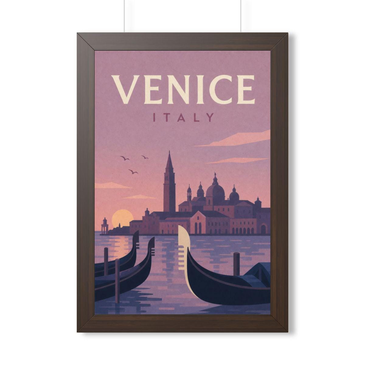 Venice Italy Framed Poster | Vintage Travel Wall Art | Black Walnut White Frame | 16x24 20x30